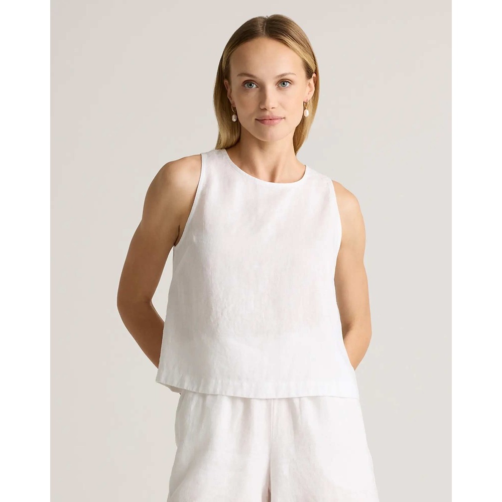 Quince European Linen Cropped Tank Top White Small NWT